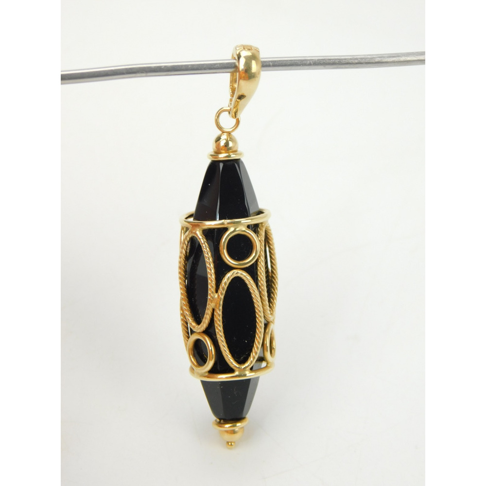 Milor Italy Faceted Black Onyx 14K Yellow Gold Filigree Enhancer Pendant 3.5"